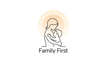 A heartwarming line art illustration of a mother and child.