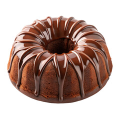 Chocolate bundt cake decorated with glaze. isolated on white background.
