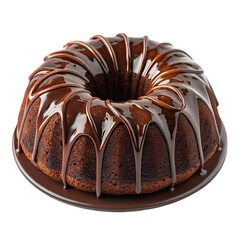 Chocolate bundt cake decorated with glaze. isolated on white background.