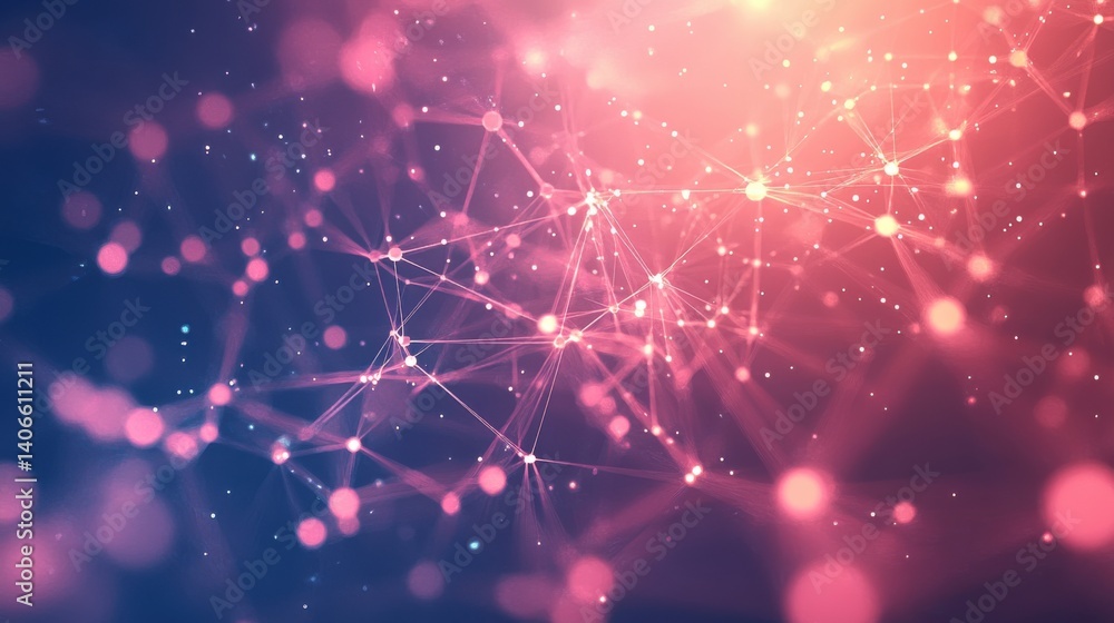 Poster a vibrant abstract representation of interconnected nodes and glowing particles, evoking a sense of 
