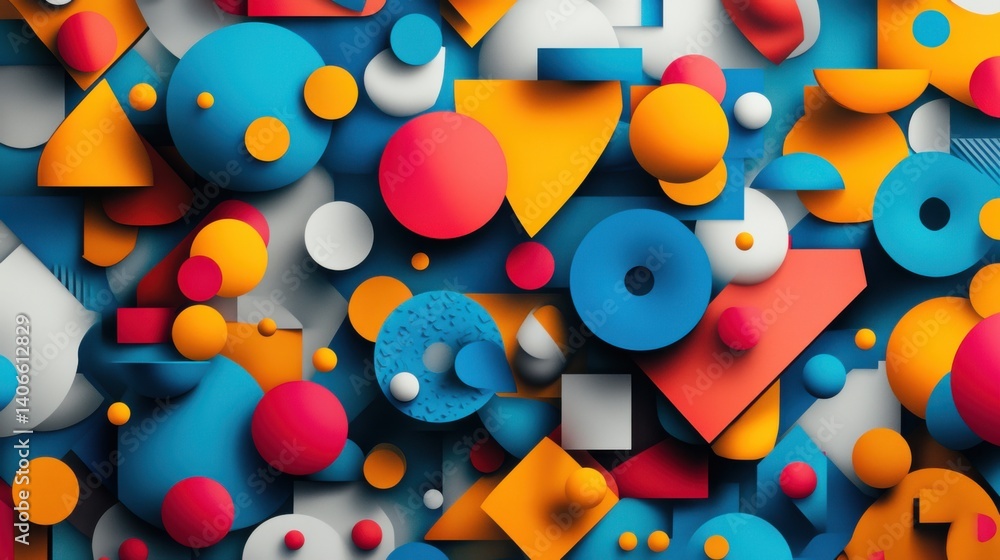Aufkleber a vibrant abstract composition featuring an array of colorful geometric shapes, including circles, s