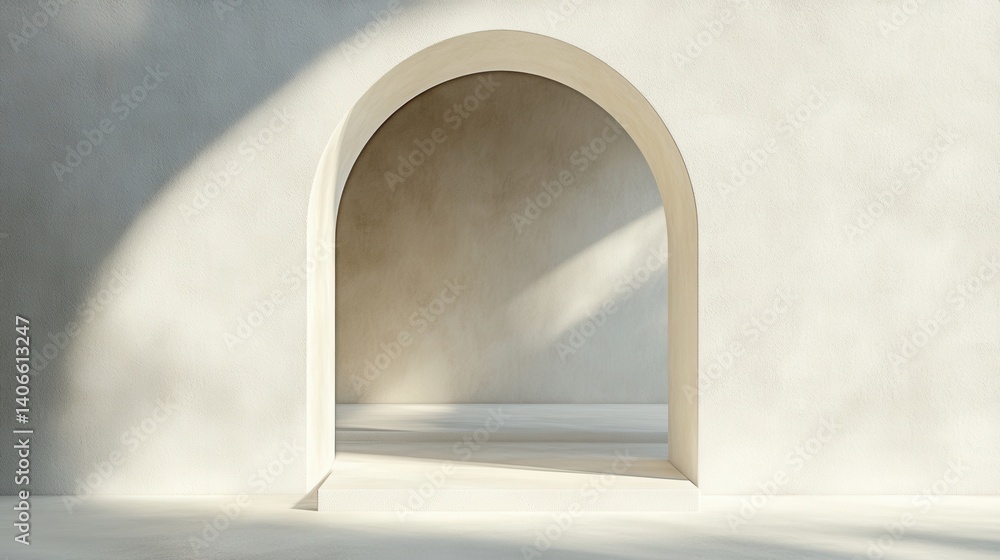 Poster a minimalist archway creates an inviting space, illuminated by soft light, showcasing smooth texture