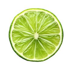 Green juicy lime slice isolated on transparent background. Cut out image of fruit slice.
