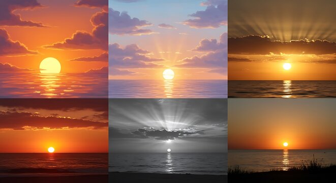 Serene Sunset Seascapes: Six Artistic Ocean Sunsets - Powered by Adobe