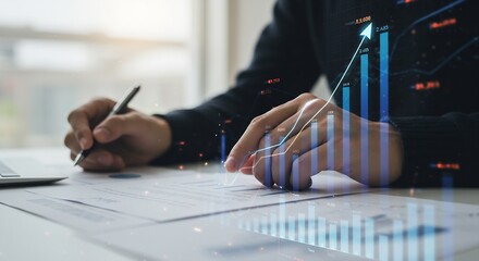 Businessperson Analyzing Financial Data and Growth Charts, Stock Market Investment Strategy, Planning and Management