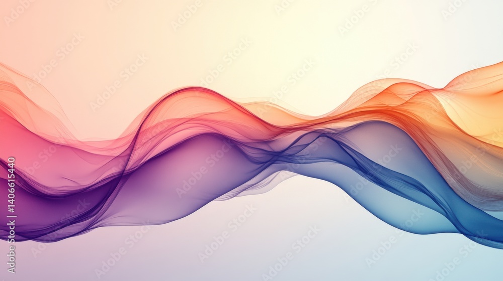 Poster an abstract composition featuring flowing waves of vibrant colors, blending smoothly to create a sen