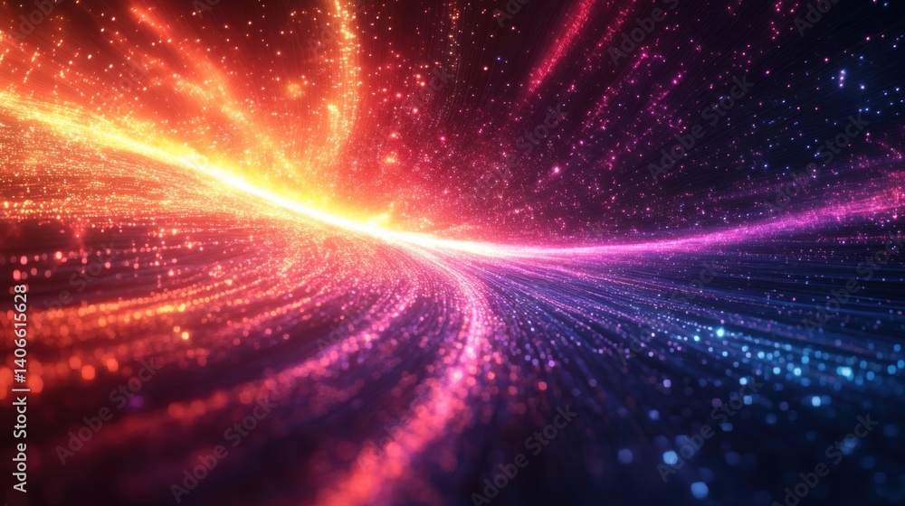 Poster a vibrant abstract image featuring colorful light trails, creating a sense of movement and energy in