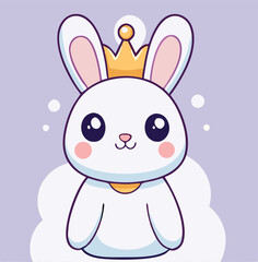 Obraz premium Cute Bunny Rabbit With Golden Crown Cartoon Illustration On Lavender Background