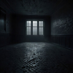 Spooky Abandoned Hallway with Dim Light and Cracked Tiles