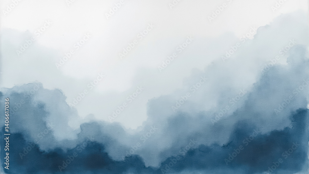 Poster soft blue misty landscape with watercolor effect and gentle gradients creating a serene and calming 