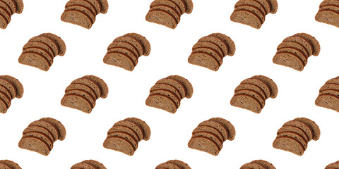 Slices of rye bread creating a seamless culinary pattern on white background