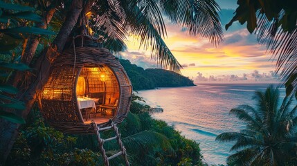 Stunning Tropical Luxury Vacation Retreat with Ocean View at Sunset