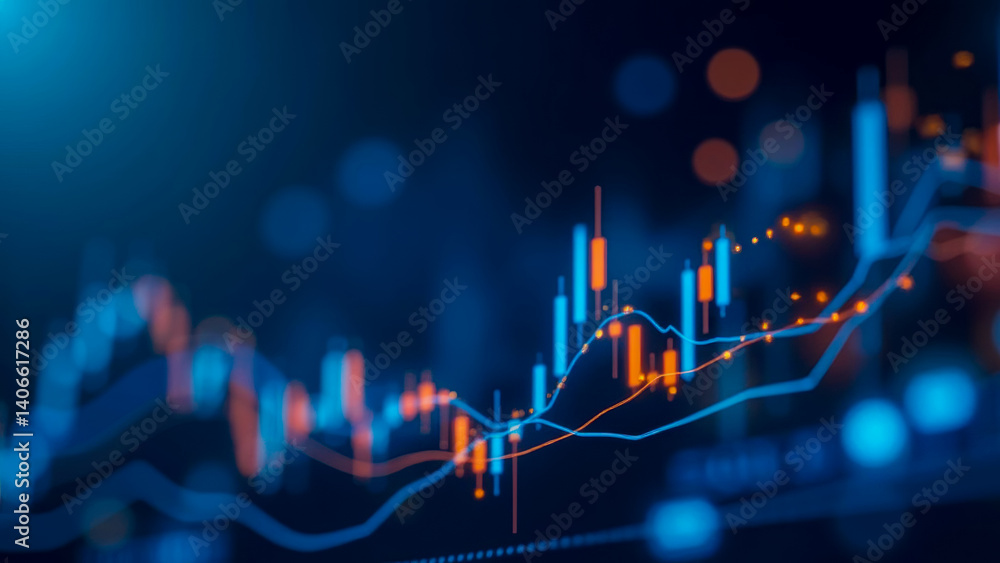 Aufkleber abstract financial chart showing dynamic stock market trends with glowing candlesticks and network c