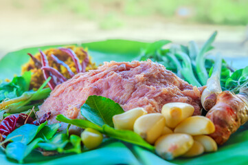 Food Series : Ingredients for making Northern Thai fish sausage
