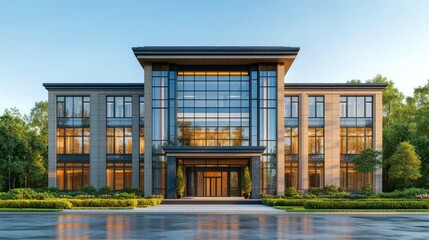 Fototapeta premium Modern, elegant office building in a park-like setting