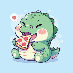 Cute crocodile eating pizza. Vector illustration in cartoon style.