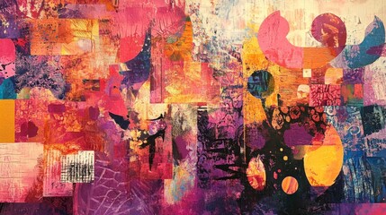 Abstract Colorful Painting with Vivid Textures and Shapes