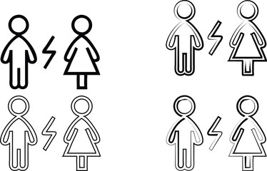 Hand-drawn illustrations, simple line art, hands holding signs, protest symbols, gender icons, male and female symbols, minimalist design, black and white sketches, activism concepts, unity in diversi