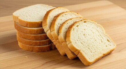 Slices of Fresh White Bread on a Wooden Cutting Board - Close-up Food Photography