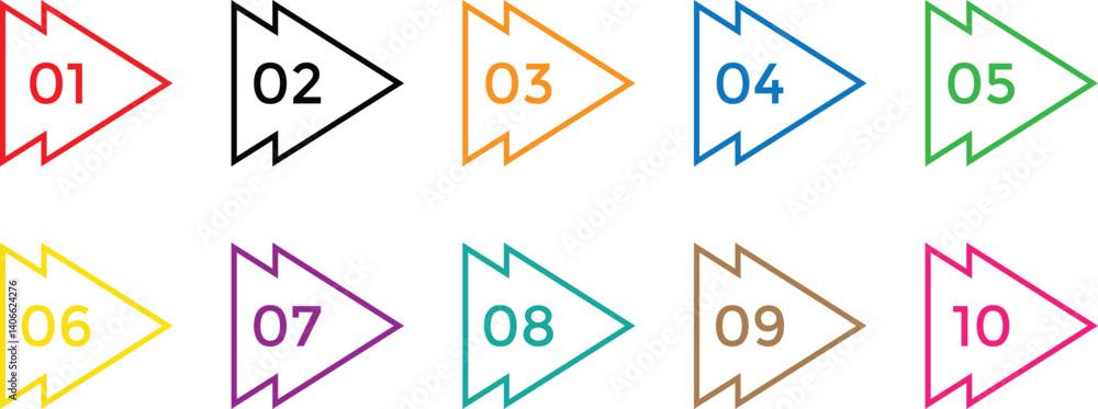 Aufkleber set of coloring bullet point number icon set of 01-10. vector illustration.