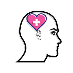 mental health icon. vector symbol of brain and heart or mind therapy. Mixed design style