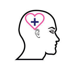 mental health icon. vector symbol of brain and heart or mind therapy. Line design style. Design template