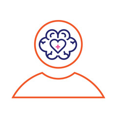 mental health icon. vector symbol of brain and heart or mind therapy. Line design style. Design template