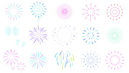 カラフルな花火のイラストセット