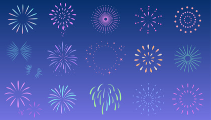 カラフルな花火のイラストセット