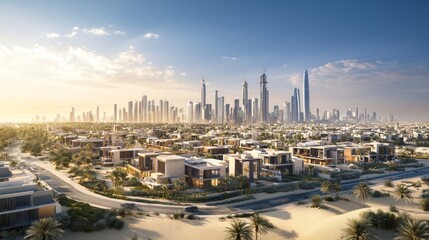 Modern Urban Landscape in Middle East at Sunrise with Desert View
