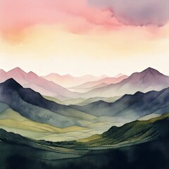 静寂と落ち着きをまとった山々の柔和なイラスト