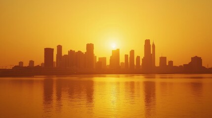 Obraz premium Modern Sunset Over City Skyline in Middle East Environment