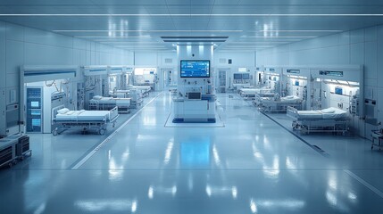 Futuristic Hospital Ward: A sterile and technologically advanced medical facility.