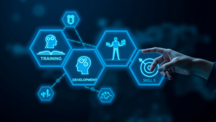 Digital Training and Development Concept with Skill Enhancement and Growth Visualization in Futuristic Style