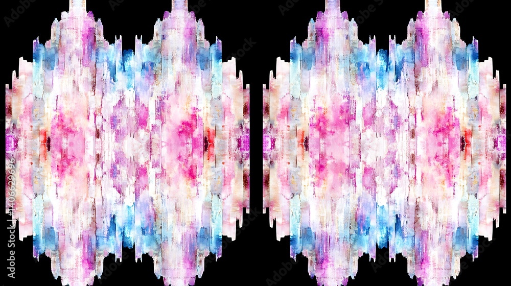 Poster symmetrical abstract pattern with vibrant hues.