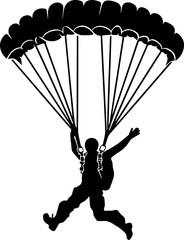 Skydiver vector illustration black and white silhouette