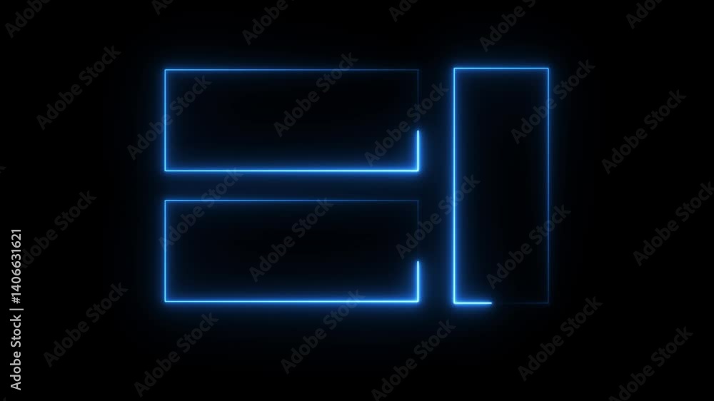 Poster glowing neon rectangle icon frame in the futuristic energy line animation on background. cyan color 
