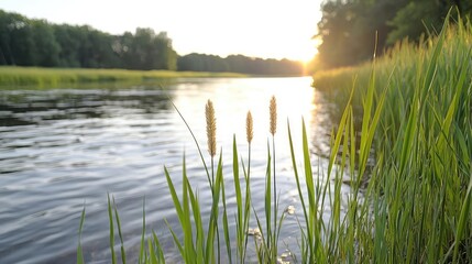Tranquil river sunset landscape peaceful nature scene golden hour photography