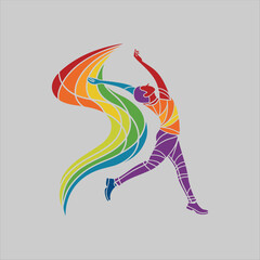 Obraz premium Colorful Geometric Yoga Pose Silhouette of Woman Stretching