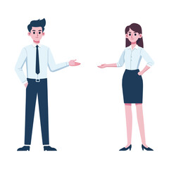 vector business man and woman standing presentation gesture