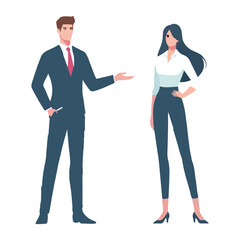 Fototapeta premium vector business man and woman standing presentation gesture