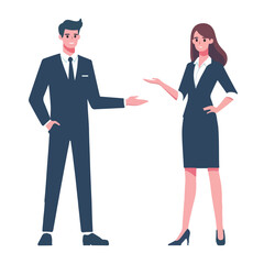 Fototapeta premium vector business man and woman standing presentation gesture