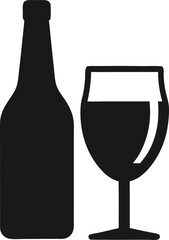 Glass and bottle of wine in one continuous line drawing. Minimalist holiday concept of celebrate toast and cheering drink in simple linear style. Editable stroke. Doodle Vector illustration