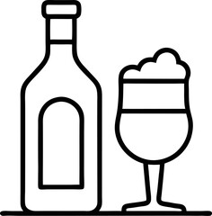 Glass and bottle of wine in one continuous line drawing. Minimalist holiday concept of celebrate toast and cheering drink in simple linear style. Editable stroke. Doodle Vector illustration