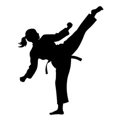 High kick karate vector silhouette - female fighter