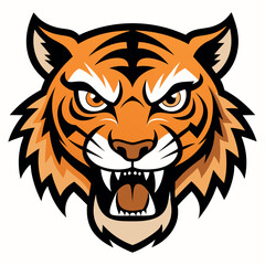 Fototapeta premium Angry tiger face vector art illustration on white background.
