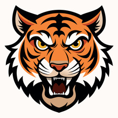 Obraz premium Angry tiger face vector art illustration on white background.