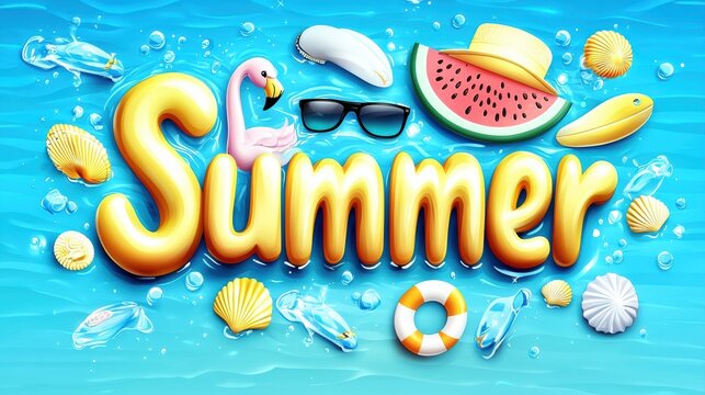 Summer fun activities beachside graphic design vibrant colors playful concept