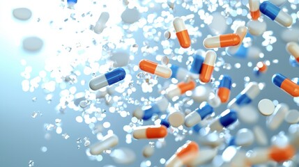 Exploding capsules in motion laboratory environment medical content dynamic viewpoint pharmaceutical concept