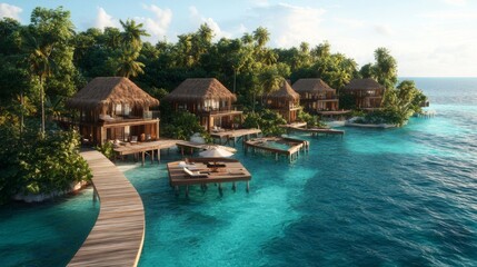 Luxury Tropical Island Resort with Overwater Bungalows